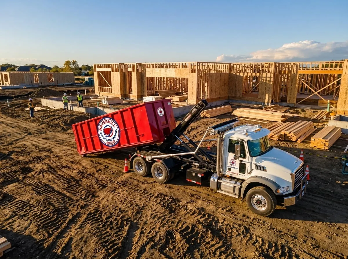 30 yard dumpster being delivered to a Haverhill MA construction site